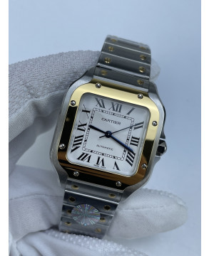(국내발송1점 ) BV공장 까르띠에 산토스 2018 미디움 스틸 옐로우골드콤비 화이트다이얼 스마트링크 브슬 35MM